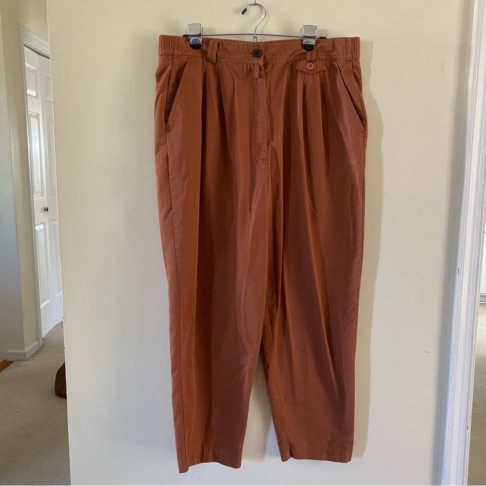 Vintage Allison Smith Brown Pants Size 16 Partial Elastic Waist Polyester Cotton